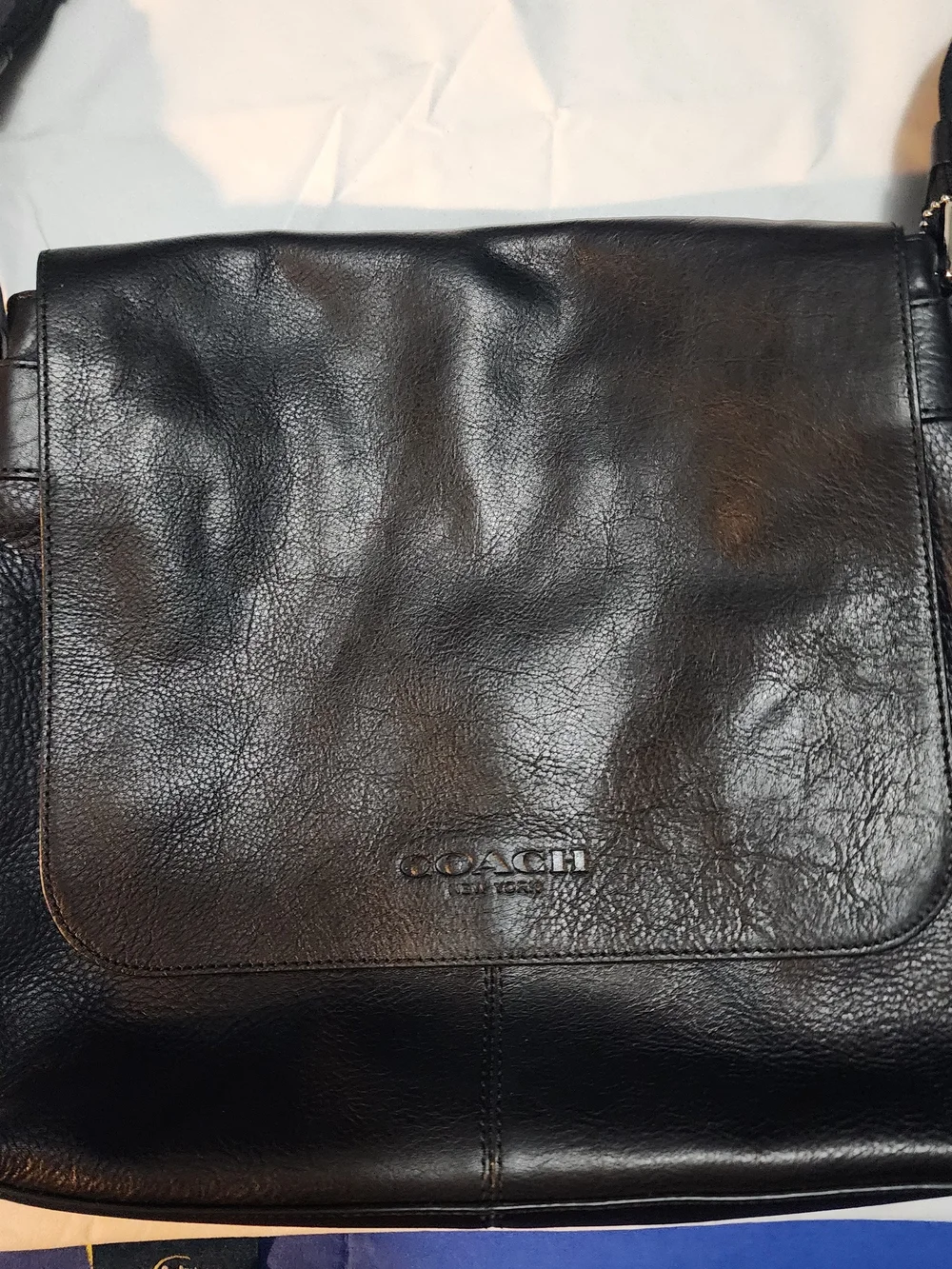 Excellent Condition Coach Black Leather Messenger Bag with Flap